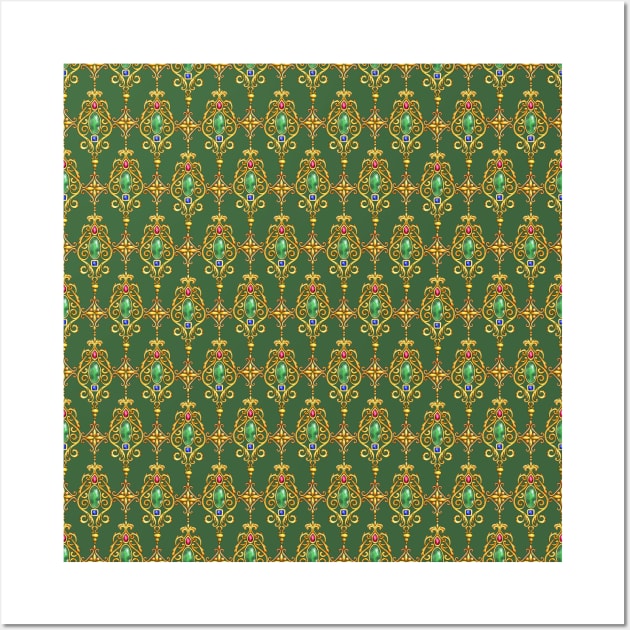 Gold Studded Ornament on Green Background Wall Art by Farissa